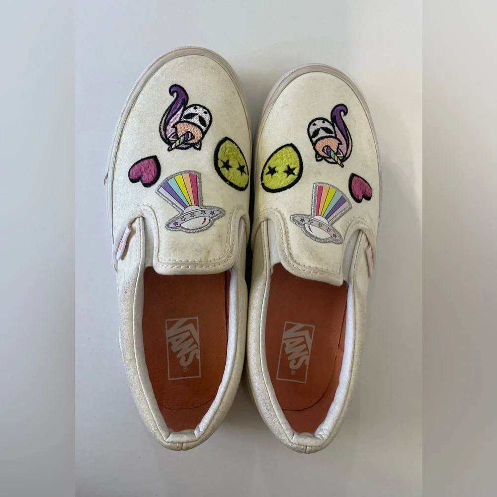 Vans‎ Kid’s Unicorn Alien Glitter Classic Slip-On Sneakers Patches Size 3